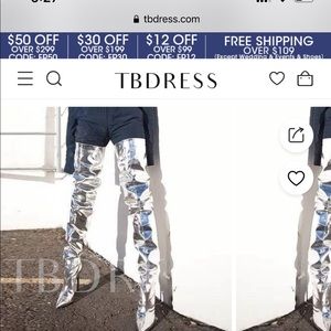 Silver thigh high boots